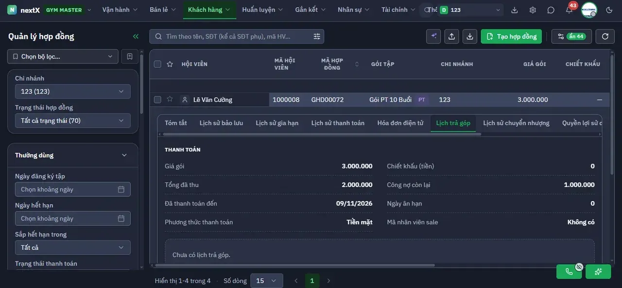 Tab Lịch trả góp.