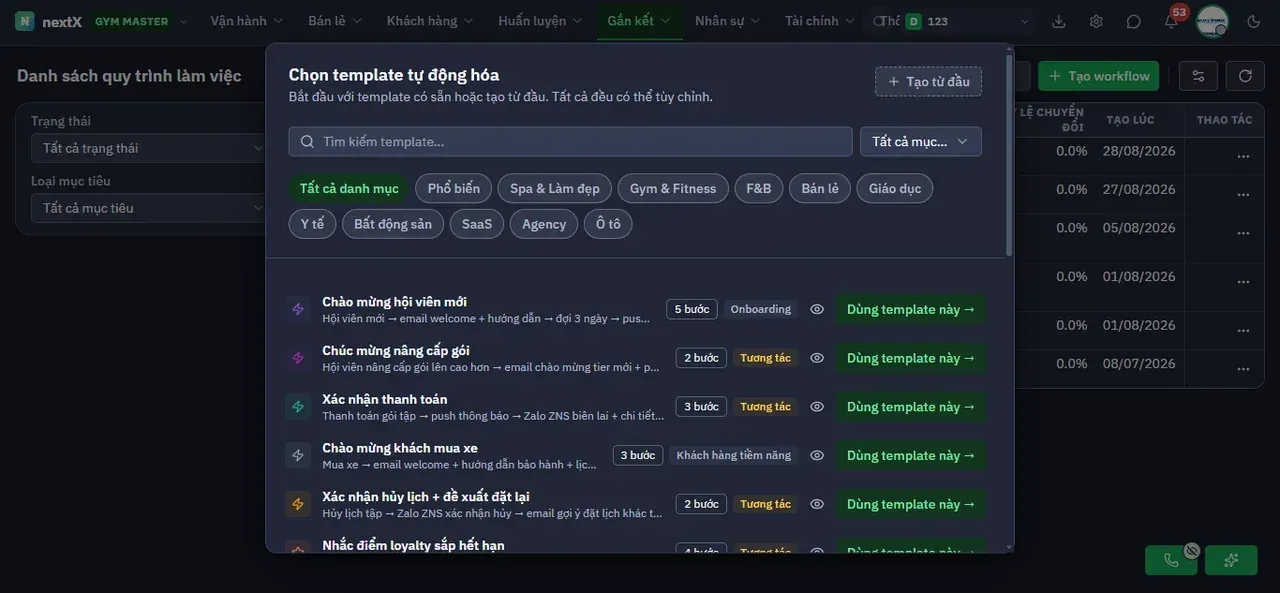 Hộp thoại Chọn template tự động hóa.