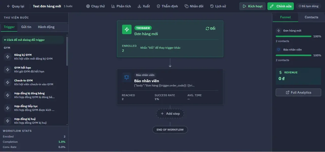 Màn chỉnh sửa workflow.