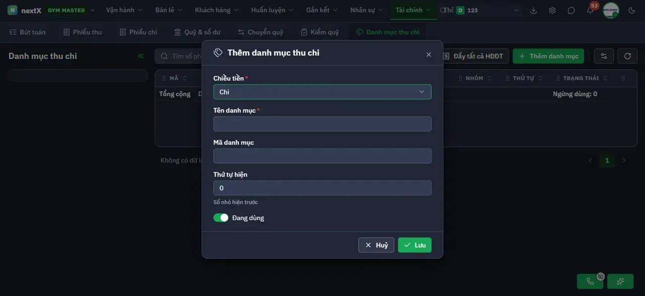 Hộp thoại Thêm danh mục thu chi.