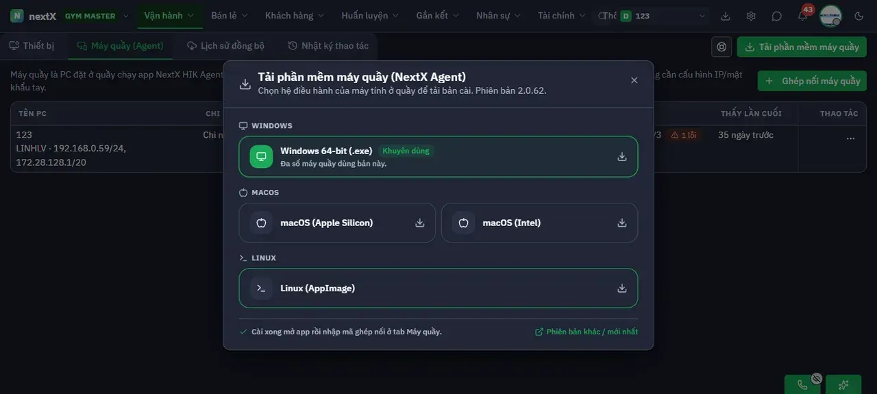 Hộp thoại tải NextX Agent.